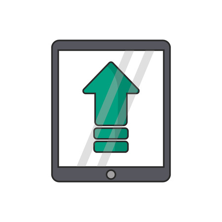 Upload arrow inside tablet icon. Digital web application and technology theme. Isolated design. Vector illustrationのイラスト素材
