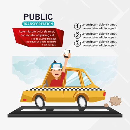 Taxi vehicle and man with smartphone icon. transportation travel and trip theme. Colorful design. Vector illustrationのイラスト素材