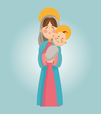 Mary and baby jesus cartoon icon. Holy family and merry christmas season theme. Colorful design. Vector illustrationのイラスト素材