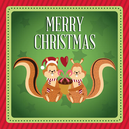 couple of squirrel cartoon icon. Christmas season card decoration and celebration theme. Colorful design. Vector illustrationのイラスト素材