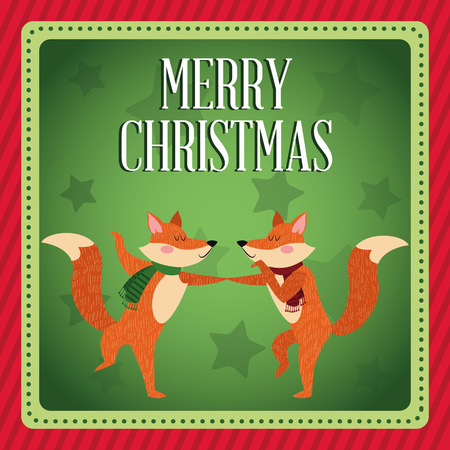 couple of fox cartoon icon. Christmas season card decoration and celebration theme. Colorful design. Vector illustrationのイラスト素材