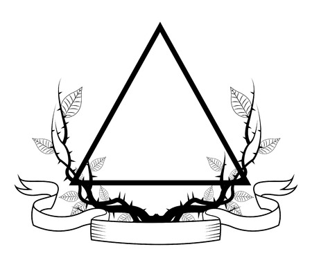 Triangle with branches and ribbon icon. Tattoo art urban style and culture theme. Vector illustrationのイラスト素材