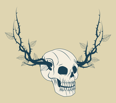 Skull with branches icon. Tattoo art urban style and culture theme. Vector illustrationのイラスト素材
