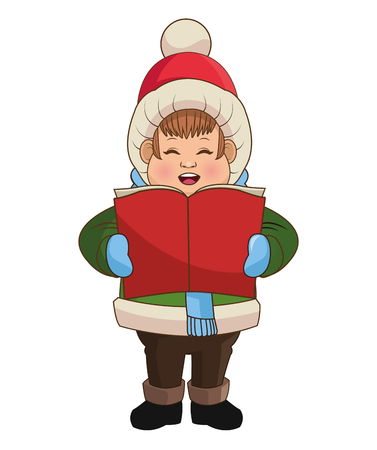 Singing cartoon with book icon. Christmas season card decoration and celebration theme. Colorful design. Vector illustrationのイラスト素材