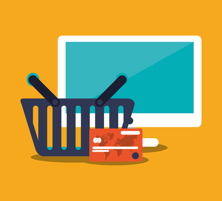 Computer and basket icon. digital marketing media and ecommerce theme. Colorful design. Vector illustrationのイラスト素材