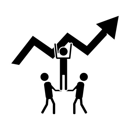 Group of pictograms with arrow icon. Teamwork support and collaborative theme. Isolated design. Vector illustrationのイラスト素材