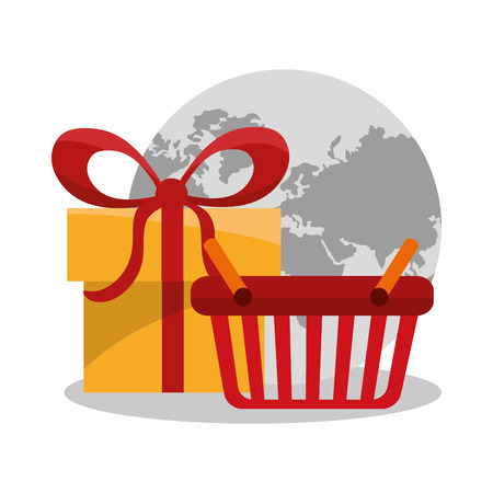 Basket gift and planet icon. digital marketing media and ecommerce theme. Colorful design. Vector illustrationのイラスト素材