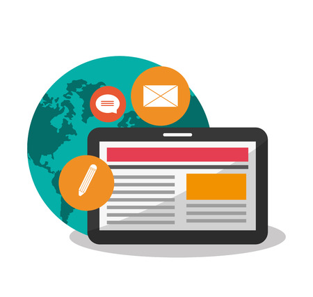 Tablet and planet icon. digital marketing media and ecommerce theme. Colorful design. Vector illustrationのイラスト素材