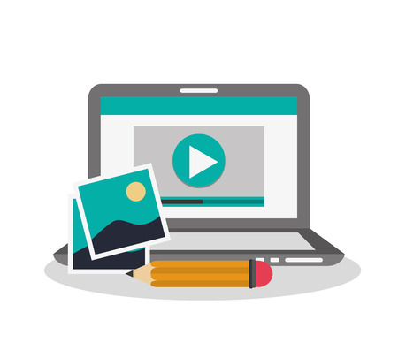 Laptop picture and pencil icon. digital marketing media and ecommerce theme. Colorful design. Vector illustrationのイラスト素材