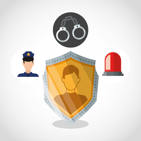Policeman and shield icon. Security system warning and protection theme. Colorful design. Vector illustrationのイラスト素材