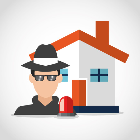 Thief and house icon. Security system warning and protection theme. Colorful design. Vector illustrationのイラスト素材