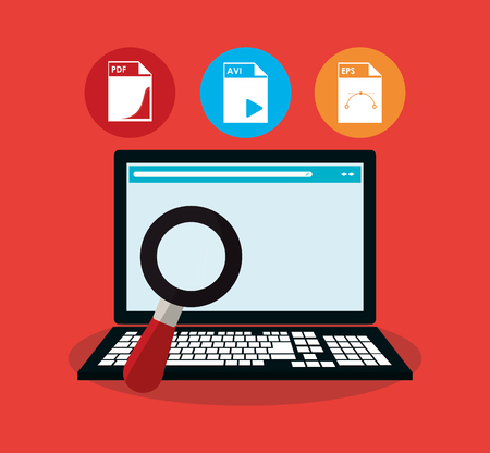 Invoice document lupe and laptop icon. Business finanace payment and tax theme. Colorful design. Vector illustrationのイラスト素材