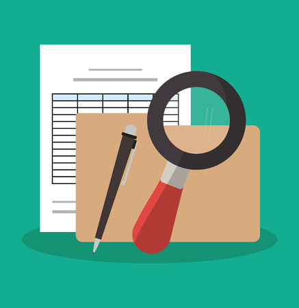Invoice document file and lupe icon. Business finanace payment and tax theme. Colorful design. Vector illustrationのイラスト素材