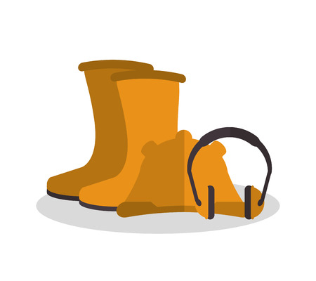 Headphone helmet and boots icon. Industrial safety security and protection theme. Colorful design. Vector illustrationのイラスト素材