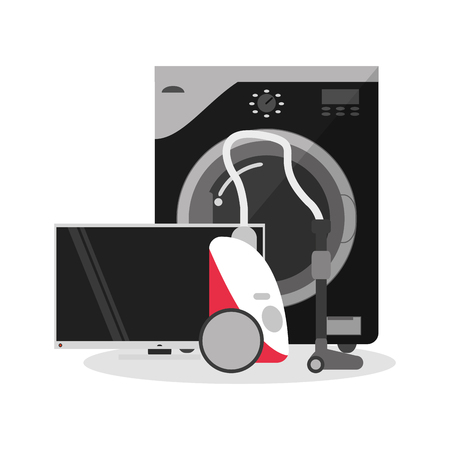 Tv washer machine and vacuum icon. House supplies appliances and electronic theme. Colorful design. Vector illustrationのイラスト素材