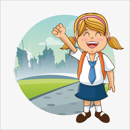 Girl cartoon and city icon. Back to school theme. Colorful design. Vector illustrationのイラスト素材