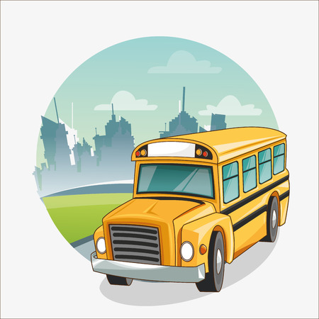Yellow bus icon. Back to school theme. Colorful design. Vector illustrationのイラスト素材