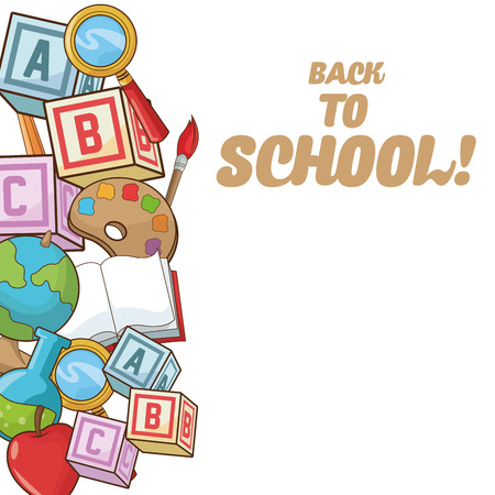 Blocks lupe apple flask planet and book icon. Back to school theme. Colorful design. Vector illustrationのイラスト素材