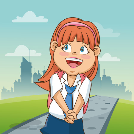 Girl cartoon and city icon. Back to school theme. Colorful design. Vector illustrationのイラスト素材