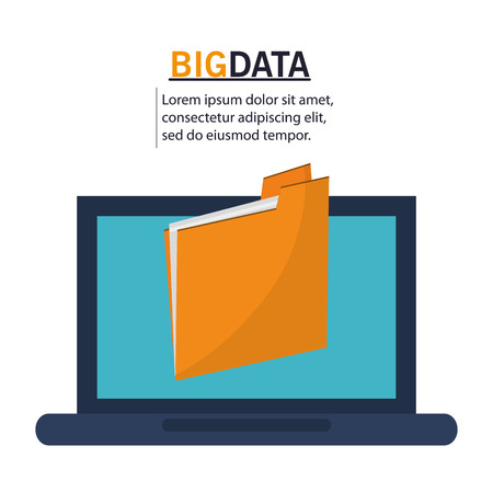 Laptop and file icon. Big data center base and information theme. Colorful design. Vector illustrationのイラスト素材