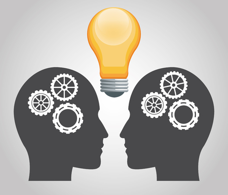 Human head gears and light bulb icon. Big idea think different and creative theme. Vector illustrationのイラスト素材