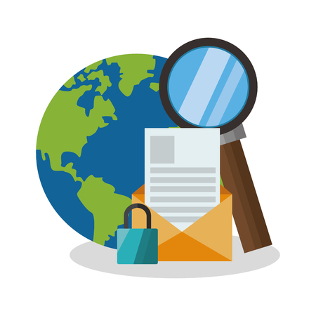 Lupe planet and sms icon. Email message marketing media and communication theme. Isolated design. Vector illustrationのイラスト素材