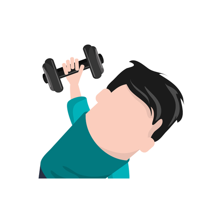 Man cartoon lifting weight icon. Fitness gym bodybuilding bodycare and fit theme. Isolated design. Vector illustrationのイラスト素材