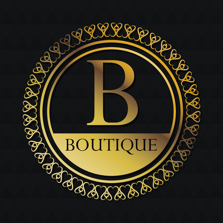 Boutique gold emblem icon. Exclusive rich club glamour and member theme. Black polygonal background. Vector illustrationのイラスト素材