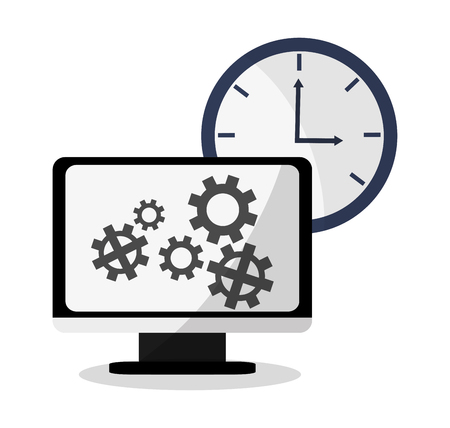 Computer and gears icon. Digital marketing media ecommerce seo and business theme. Isolated design. Vector illustrationのイラスト素材