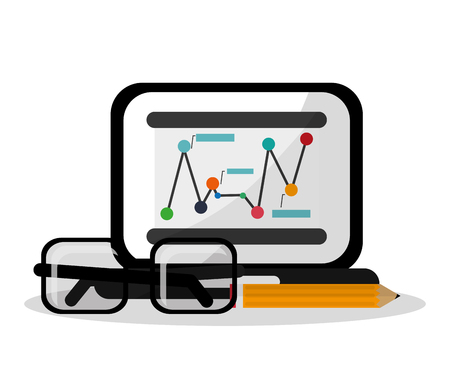 Laptop glasses and pencil icon. Digital marketing media ecommerce seo and business theme. Isolated design. Vector illustrationのイラスト素材