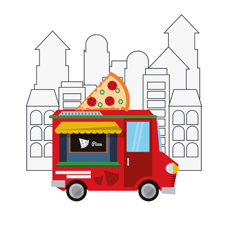 Pizza food truck icon. Urban american culture menu and consume theme. Colorful design. Vector illustrationのイラスト素材