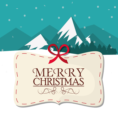 Label in front of Mountains icon. Christmas season decoration and celebration theme. Colorful design. illustrationのイラスト素材