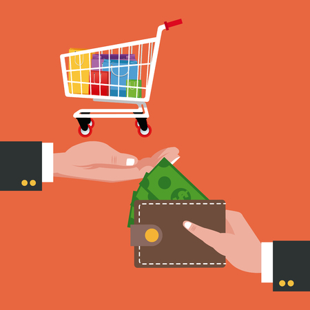 Cart bags and wallet icon. Shopping commerce market buy and payment theme. Colorful design. Vector illustrationのイラスト素材