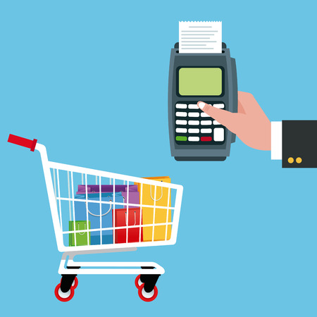 Cart dataphone and bags icon. Shopping commerce market buy and payment theme. Colorful design. Vector illustrationのイラスト素材