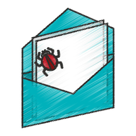 Envelope and bug icon. Security system warning protection and danger theme. Isolated design. Vector illustrationのイラスト素材