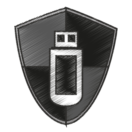 Usb inside shield icon. Connection technology equipment and hardware theme. Isolated design. Vector illustrationのイラスト素材
