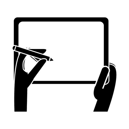 Hands holding tablet icon. Device gadget technology and electronic theme. Isolated design. Vector illustrationのイラスト素材