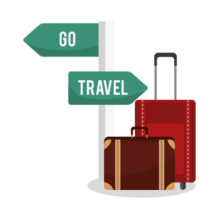 Bag and road sign icon. Travel trip vacation tourism and journey theme. Isolated design. Vector illustrationのイラスト素材