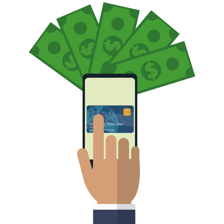 hand touch cellphone payment application vector illustrationのイラスト素材