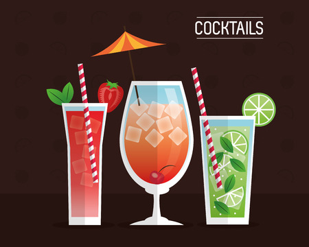 cocktail glasses drink black background vector illustrationのイラスト素材