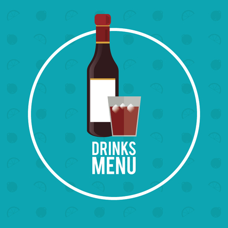 drinks menu bottle whiskey circle fruit background vector illustrationのイラスト素材