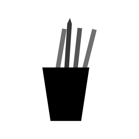 monochromatic cup pencils pens utensils working vector illustrationのイラスト素材