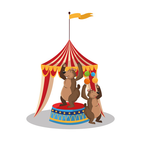 Tent and bear icon. Circus carnival fair fun and show theme. Colorful design. Vector illustrationのイラスト素材