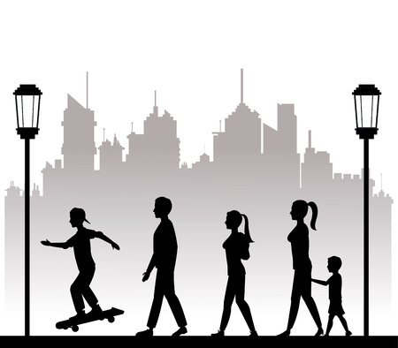 people walking recreation city park lamp postvector illustration eps 10のイラスト素材