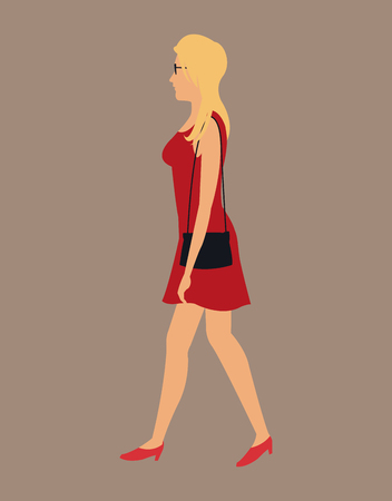 blonde woman red dress bag walking vector illustration eps 10のイラスト素材