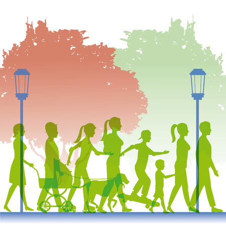 silhouette green color people walking in street vector illustration eps 10のイラスト素材