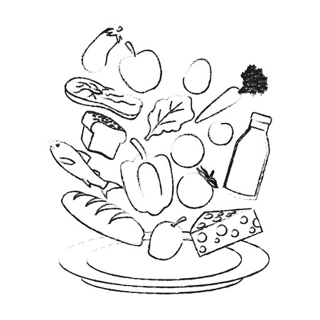 Milk vegetables fruits and bread icon. Healthy organic fresh and natural food theme. Isolated design. Vector illustrationのイラスト素材