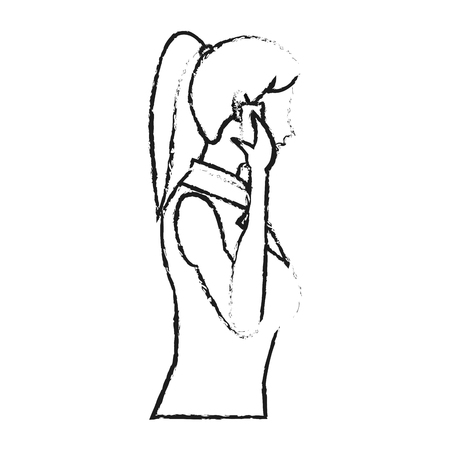 avatar girl with smartphone icon. Device gadget technology theme. Isolated design. Vector illustrationのイラスト素材