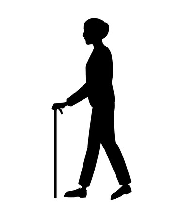 silhouette older man walking stick vector illustration eps 10のイラスト素材