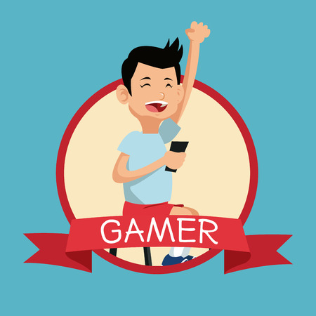 funny gamer mobile phone play banner blue backgroung vector illustration eps 10のイラスト素材